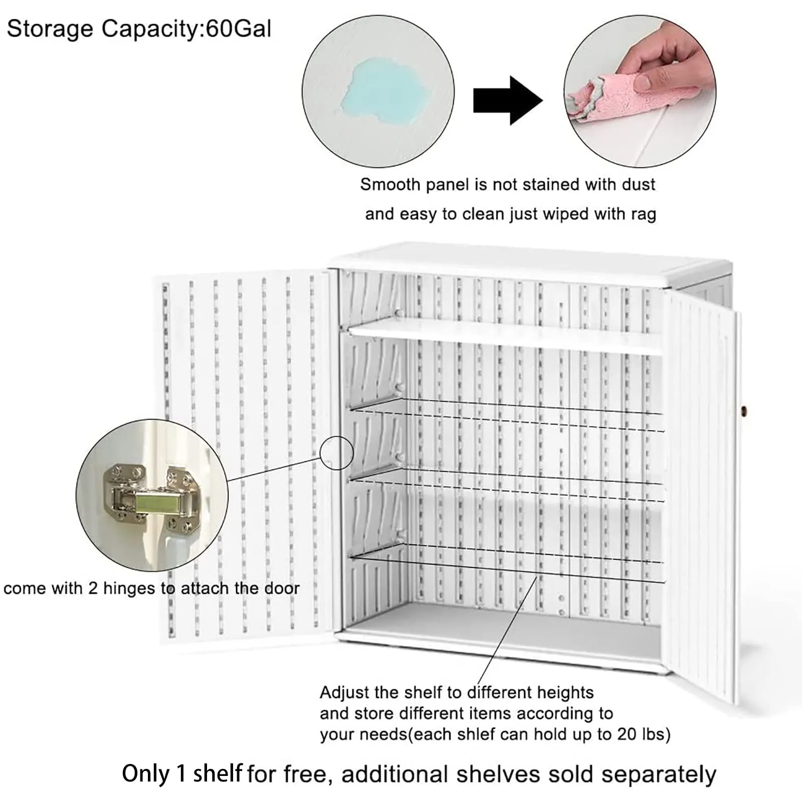 Mrosaa Indoor Outdoor Storage Cabinet Waterproof with Shelf, Off White Plastic Outdoor Cabinets for Patio/Garden/Backyard, Size 34.3''L*15''W*36.2''H