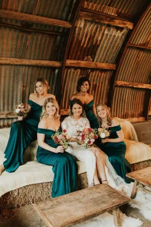 Off the Shoulder Emerald Green Bridesmaid Dresses Long