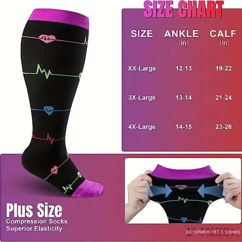 Plus Size Compression Socks Wide Calf for Men & Women - 3 Pairs