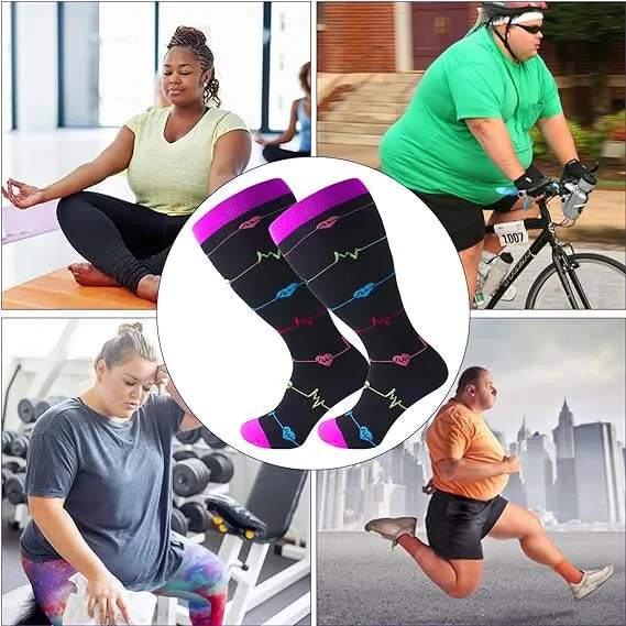 Plus Size Compression Socks Wide Calf for Men & Women - 3 Pairs