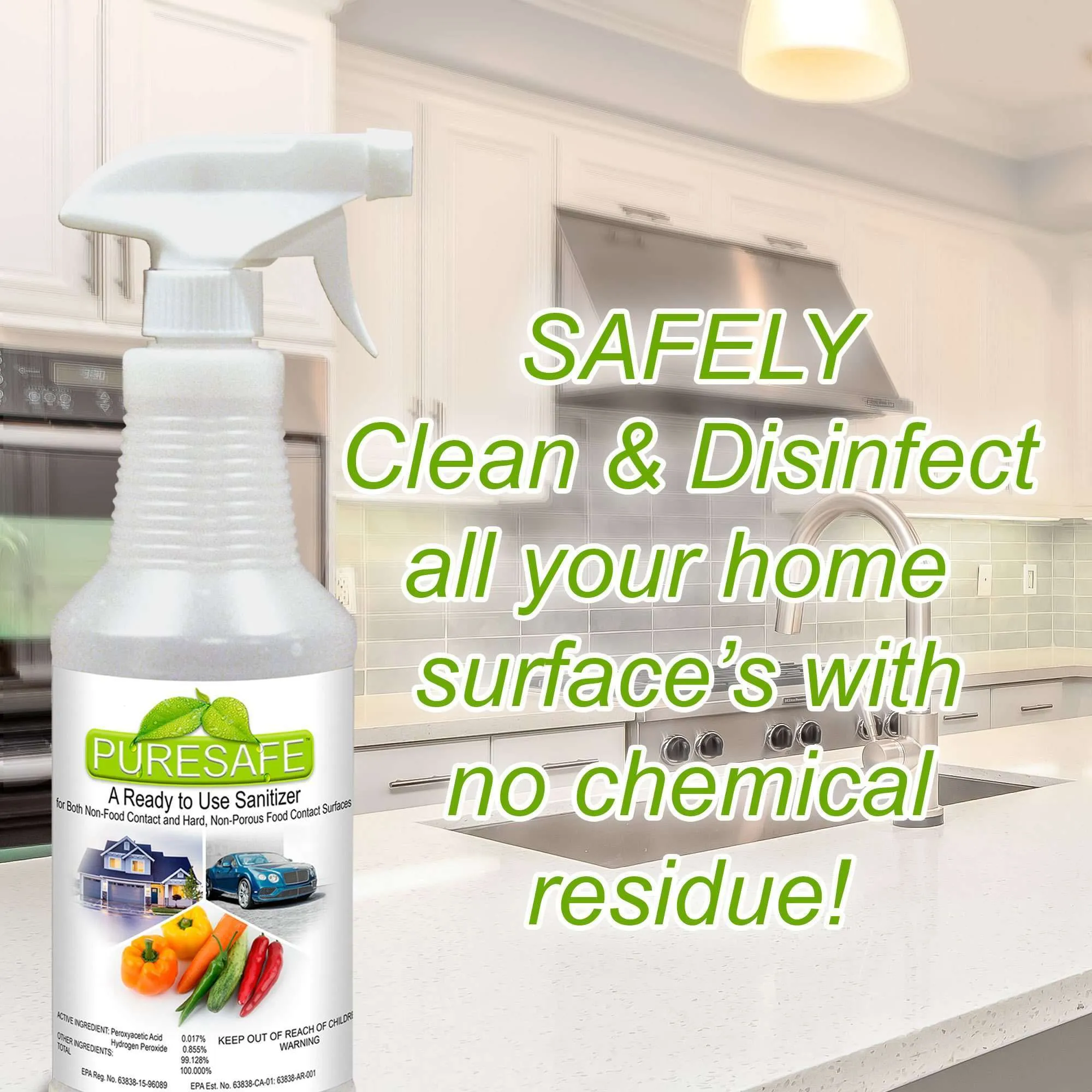 Puresafe Organic Sanitizer Kills 99.9% of Bacteria and Viruses. 2 -32oz.