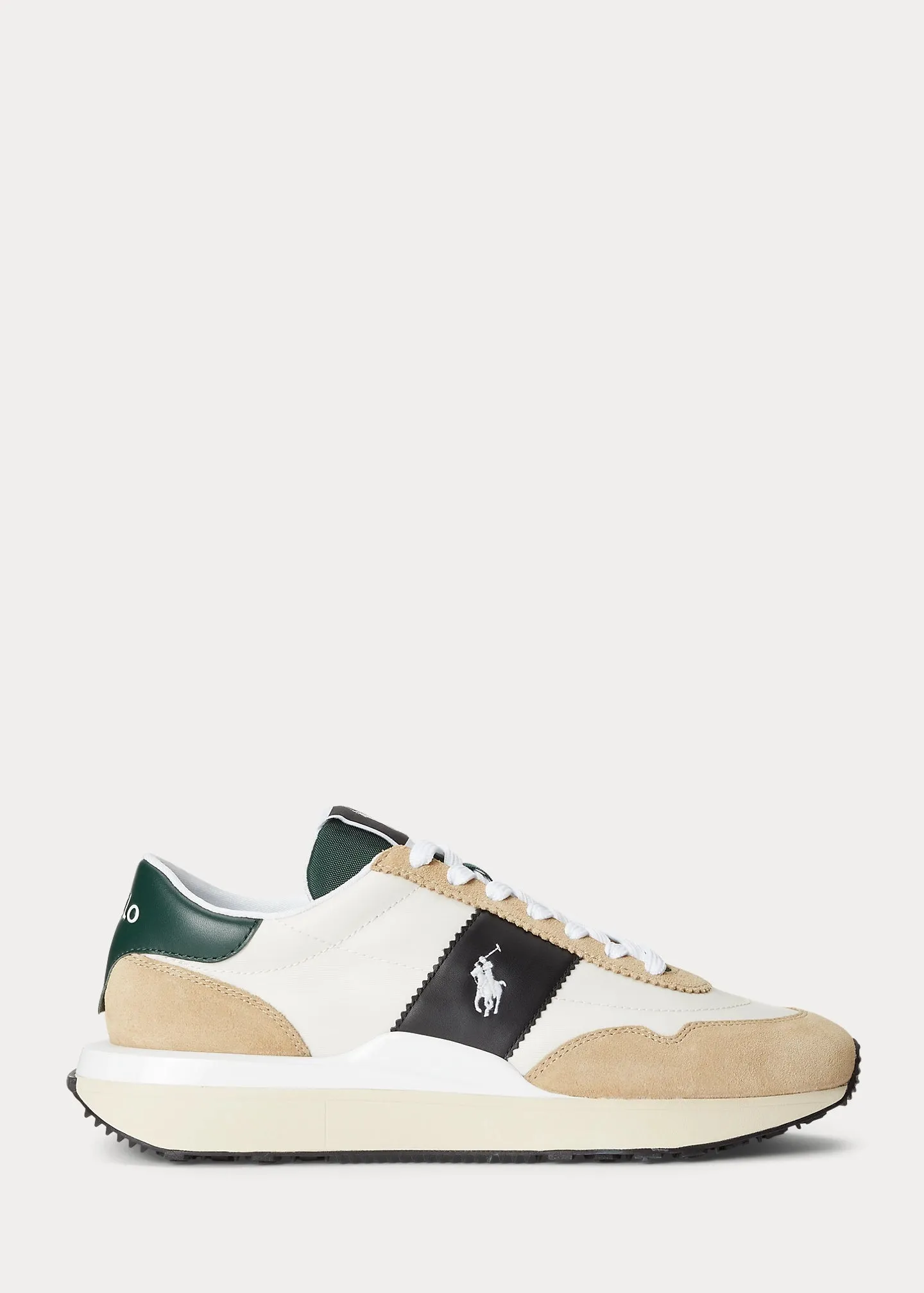 Ralph Lauren Train 89 Suede-Panelled Trainer | Bone/Black/Green