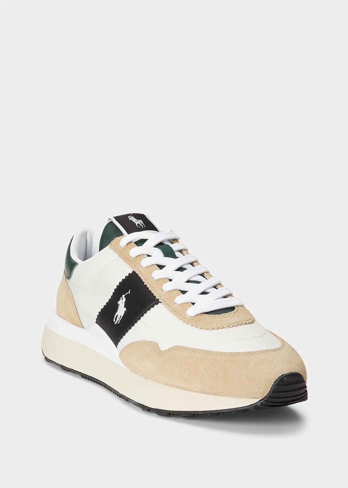 Ralph Lauren Train 89 Suede-Panelled Trainer | Bone/Black/Green