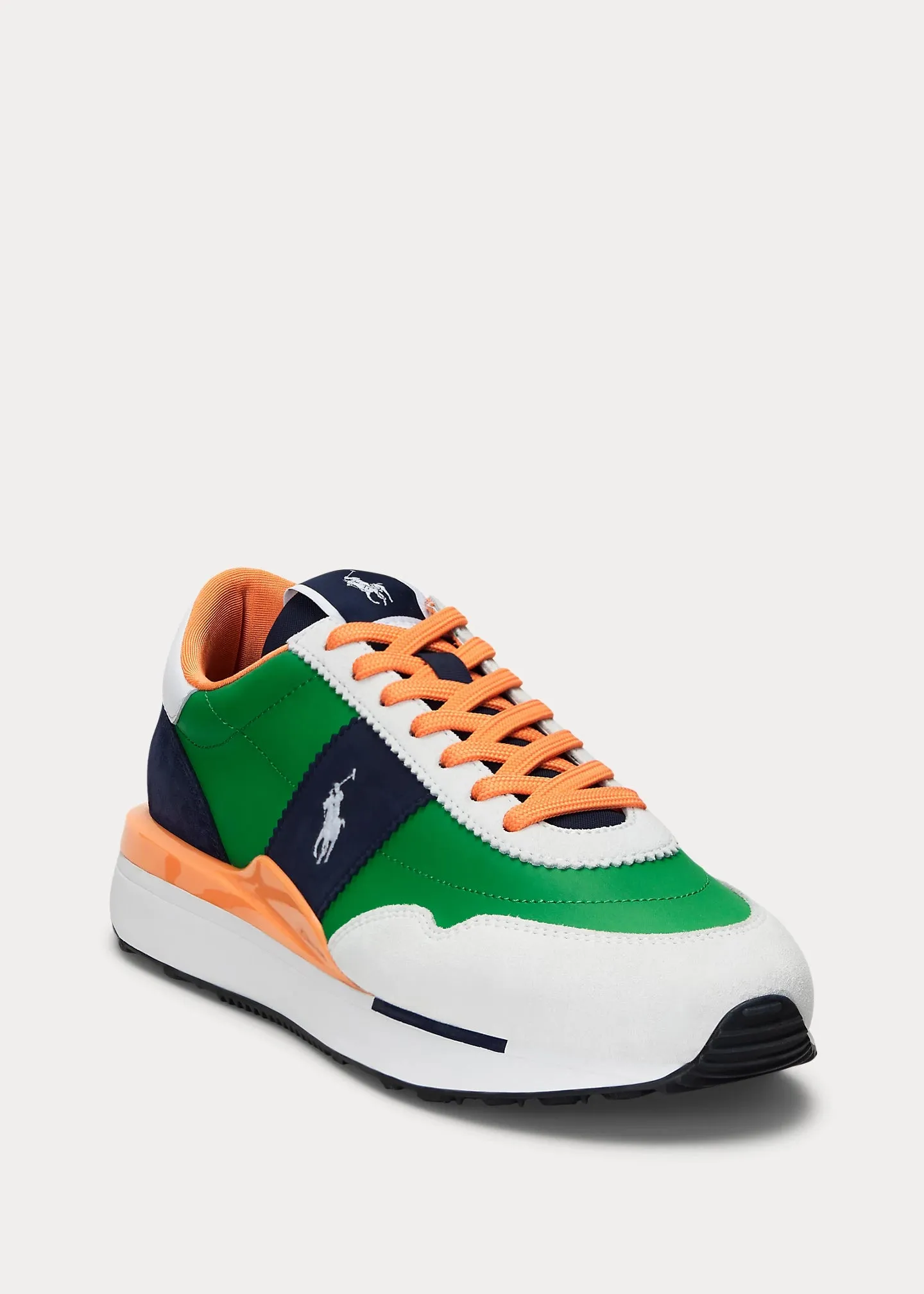 Ralph Lauren Train 89 Suede-Panelled Trainer | White/Orange/Green