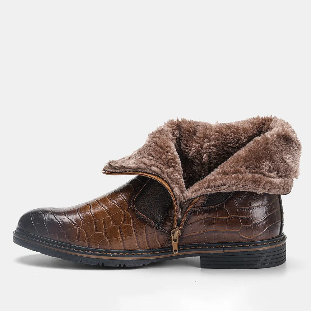 Retro Plush men's Leather Boots Winter Style | Brodtica.com