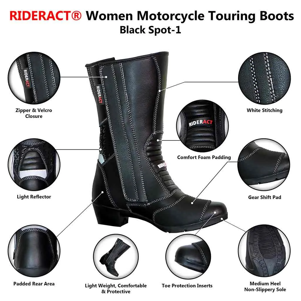 RIDERACT® Touring Women Motorcycle Boots Black Spot-1