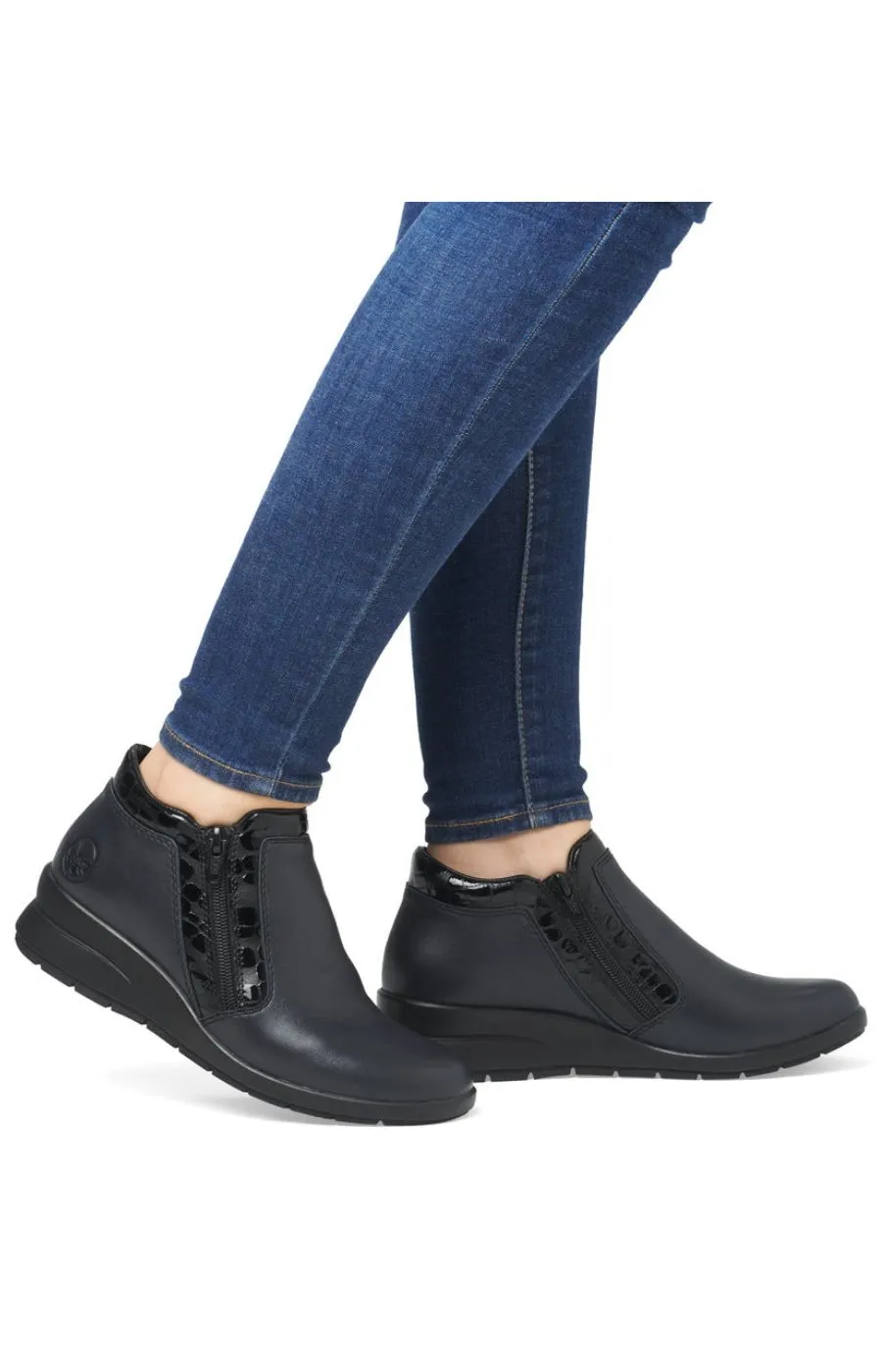 Rieker Zip Ankle Boots in Navy