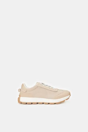 Senior Girls Beige Lace-Up Sneakers