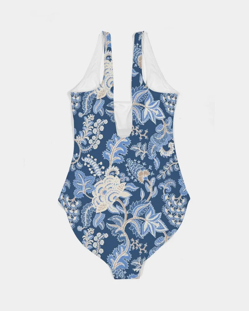 SMF Navy Turkish Floral Feminine One-Piece Swimsuit