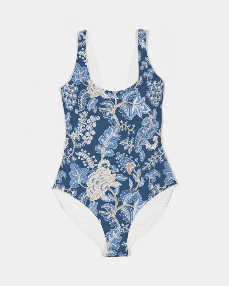 SMF Navy Turkish Floral Feminine One-Piece Swimsuit