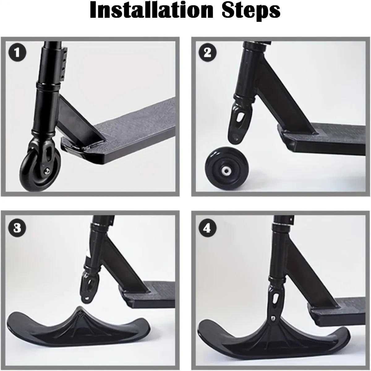 Snow Scooter Conversion Kit: Black PE Snow Scooter Attachments for Winter Outdoor Fun