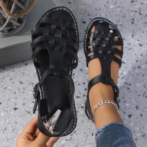 Stylish Braided Sandals for Women - Ankle Buckle Strap, Closed Toe, Comfortable Summer Beach Shoes with Casual Solid Color Design - Perfect for Outdoor Activities