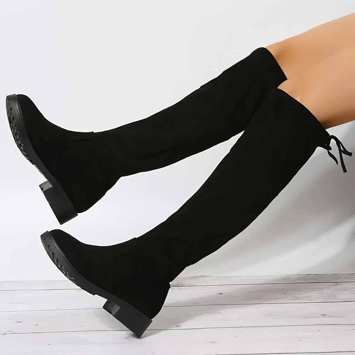 Stylish High Knee Lace Up Boots - Women's Slim Walking Shoes with Round Toe Comfort and Pull On Design - Perfect for Daily Wear and Outdoor Activities