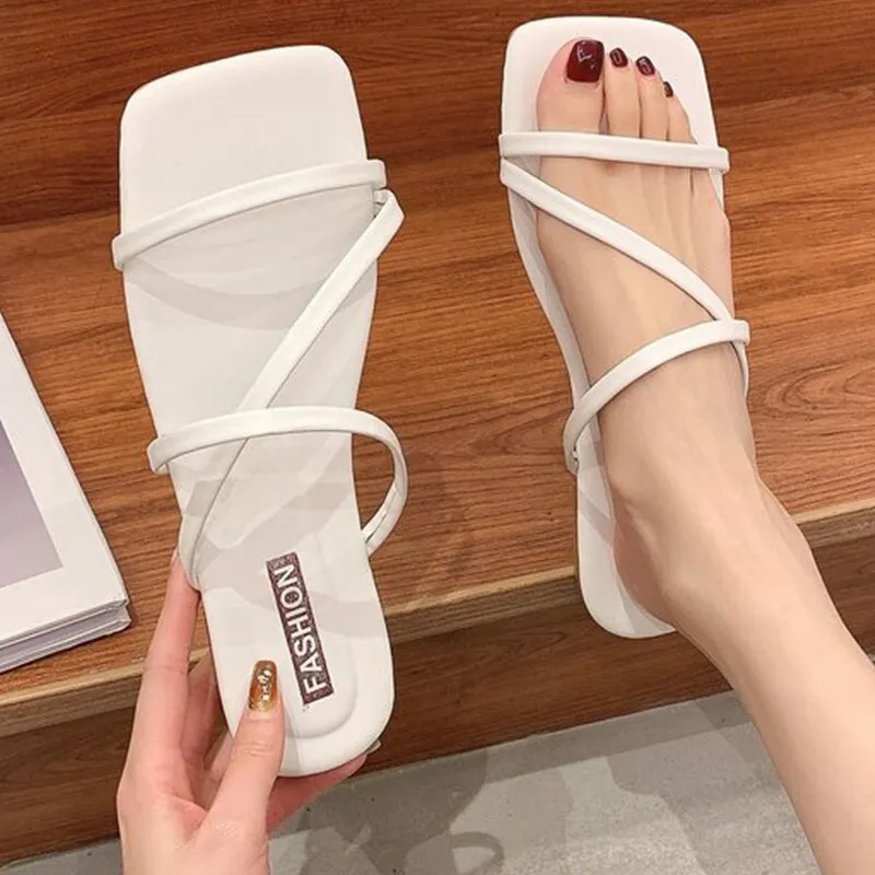 Summer New Women Criss Cross Slides Sandals Fashion Flat  Summer BlackWomen Slippers New Outdoor Beach Solid Color Woman Shoes