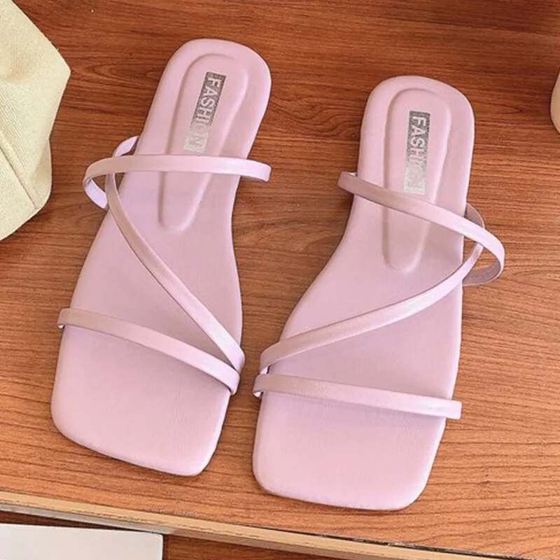 Summer New Women Criss Cross Slides Sandals Fashion Flat  Summer BlackWomen Slippers New Outdoor Beach Solid Color Woman Shoes