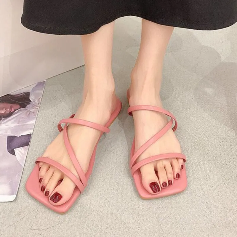 Summer New Women Criss Cross Slides Sandals Fashion Flat  Summer BlackWomen Slippers New Outdoor Beach Solid Color Woman Shoes