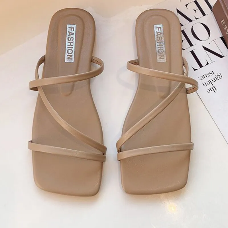 Summer New Women Criss Cross Slides Sandals Fashion Flat  Summer BlackWomen Slippers New Outdoor Beach Solid Color Woman Shoes