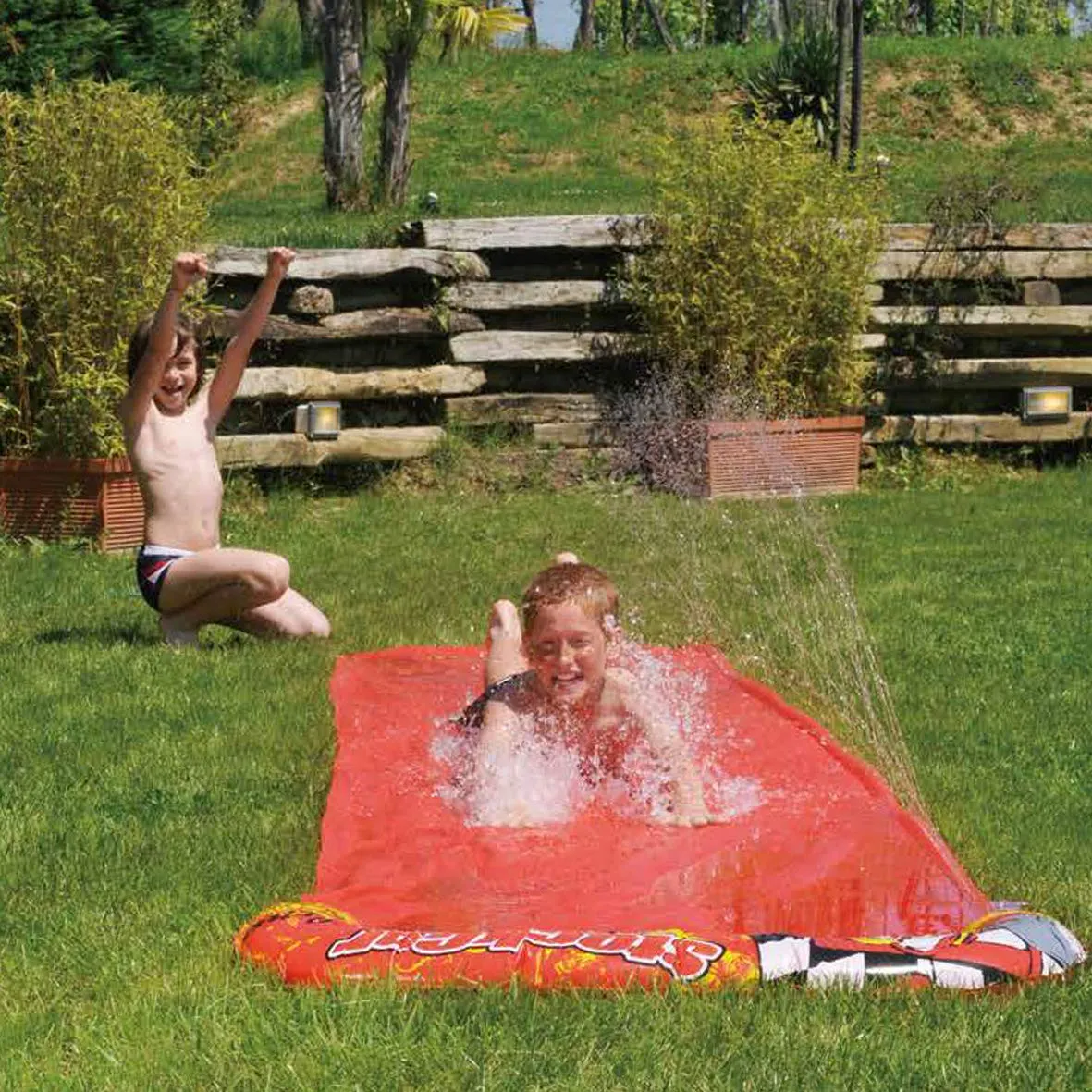 Sun Club 81180 Splash 5m x 0.9m Kids Outdoors Inflatable Spray Sprinkler Water Slide, Red