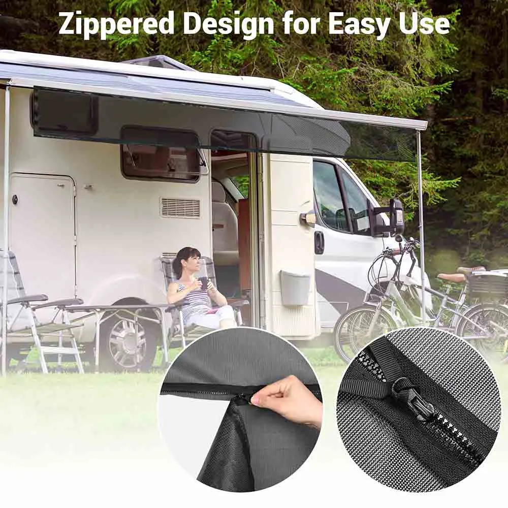 TheLAShop RV Awning Shade Screen with Zipper 15'Wx8'H Trailer Mosquito Net