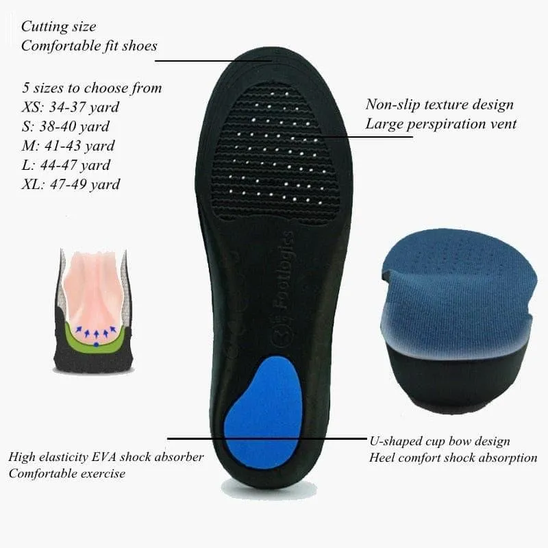 UK Sports Orthopedic Insole Flat Foot Orthopedic Arch Support Insoles Men and Women Shoe Pad EVA Sports Insert Sneaker Cushion Sole