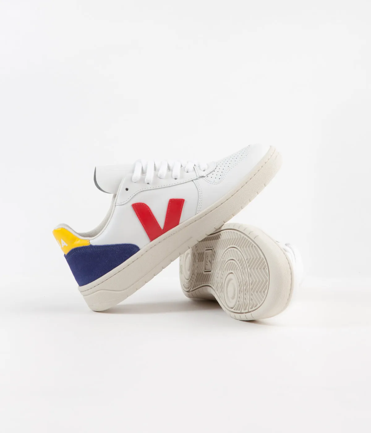 Veja Womens V-10 Leather Shoes - Extra White / Pekin / Cobalt / Tonic