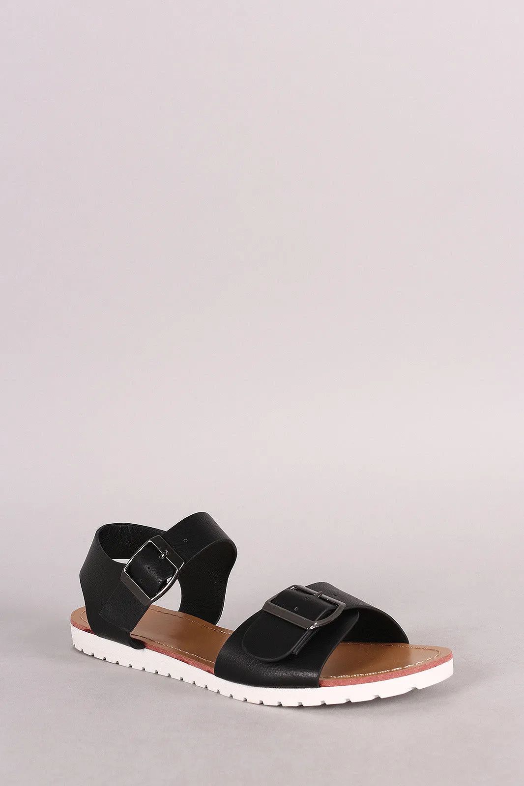 Wild Diva Buckled Ankle Strap Flat Sandal