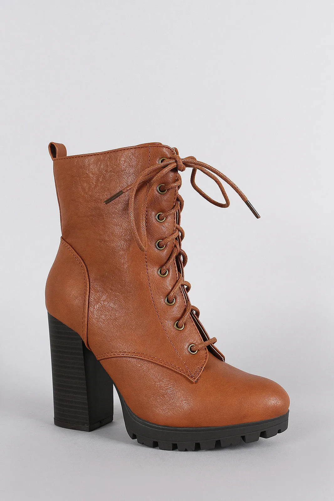 Wild Diva Lounge Almond Toe Lace Up Combat Heeled Platform Ankle Boots