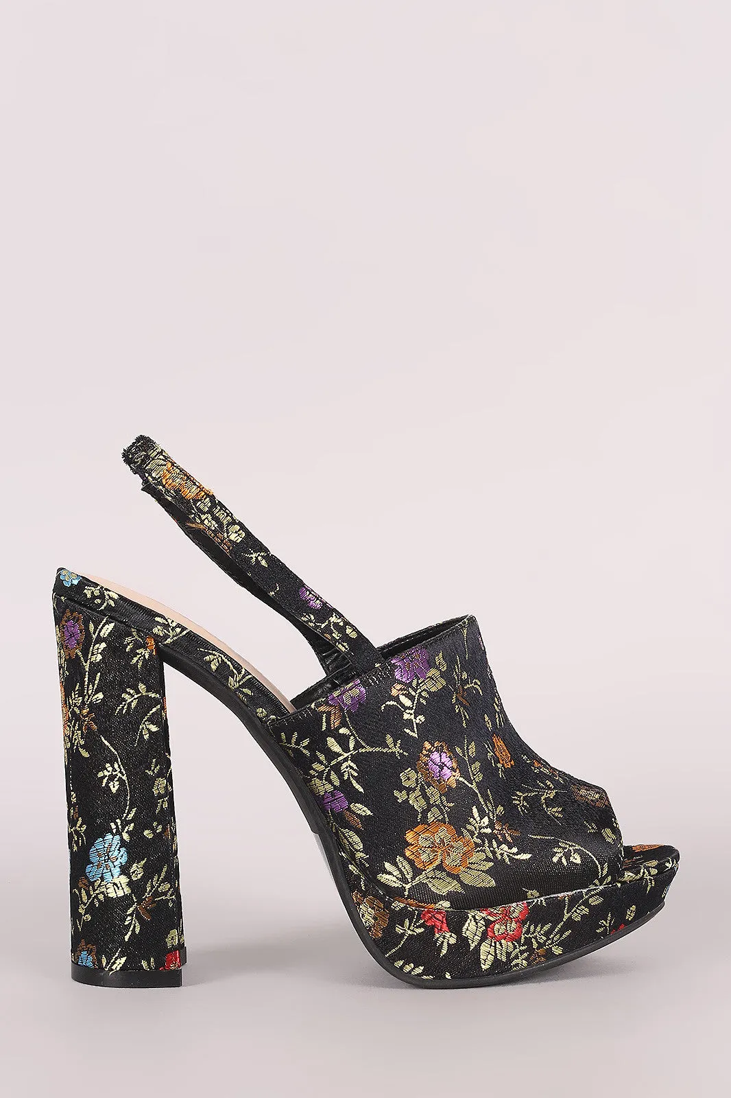 Wild Diva Lounge Floral Brocade Slingback Half Moon Mule Heel