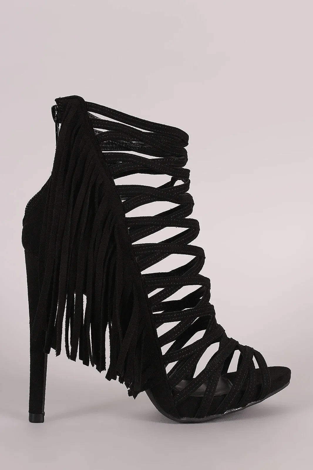 Wild Diva Lounge Strappy Fringe Stiletto Heel