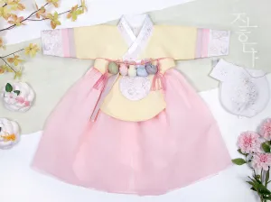 Wild Flower Baby Girl Hanbok in Yellow & Light Pink