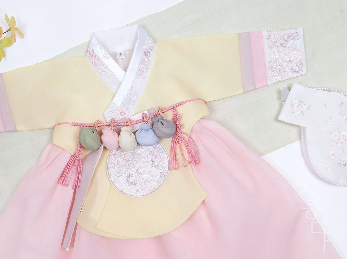 Wild Flower Baby Girl Hanbok in Yellow & Light Pink