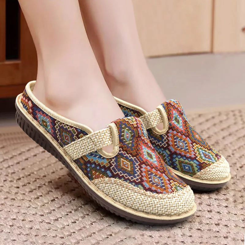 Women's Cloth Low-cut Slip-on Ethnic Style Embroidered Soft Canvas Shoes