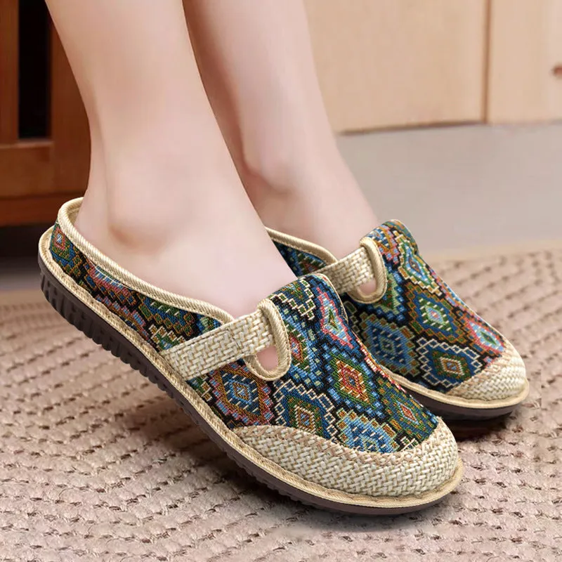 Women's Cloth Low-cut Slip-on Ethnic Style Embroidered Soft Canvas Shoes