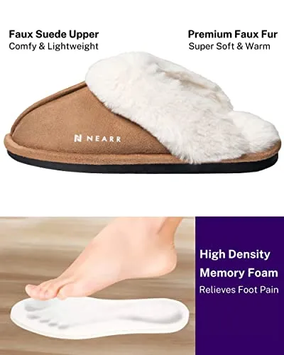 Women's Memory Foam House Slippers Non Slip Rubber Solesr Chestnut