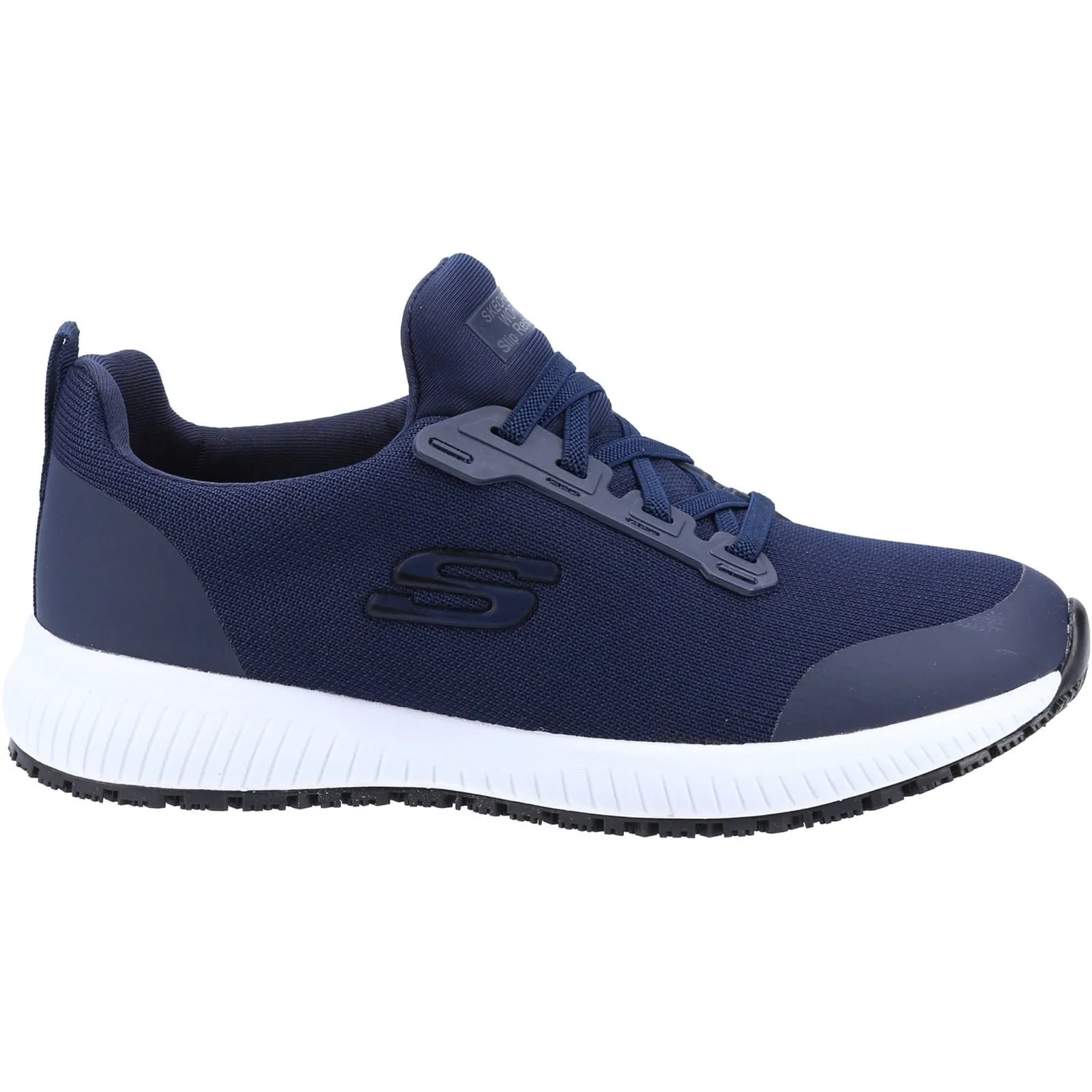 Women's Wide Fit Skechers 77222EC Squad SR Occupational Trainers - Navy